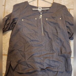 NWT Anne Klein Gray 3/4 Sleeve Tunic Top with Zip Detail
